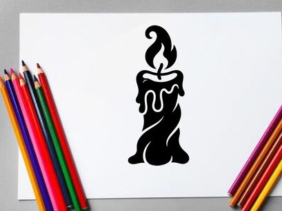 Stilisierte Kerzen-Illustration mit Flamme und tropfendem Wachs