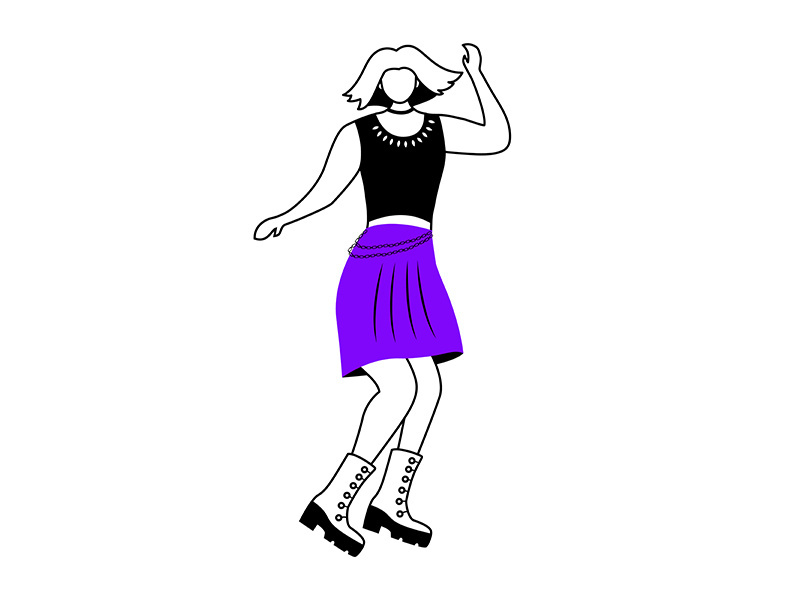 Dancing punk girl flat contour vector illustration