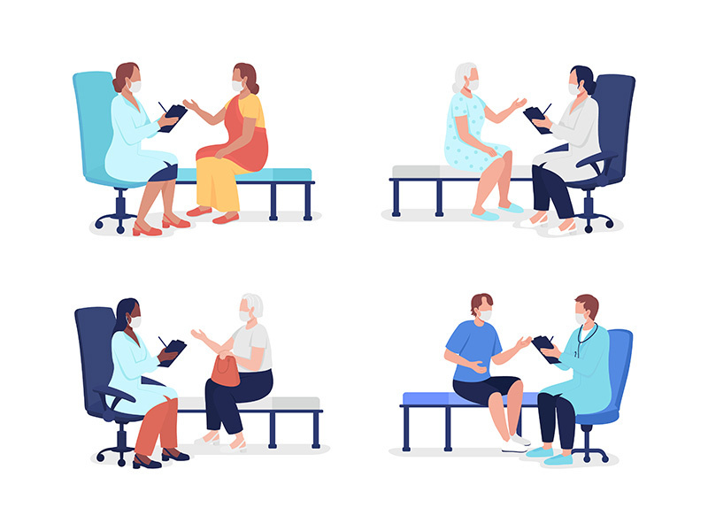 Doctor appointment semi flat color vector characters set