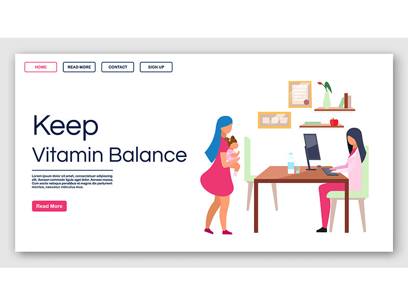 Kids nutrition vitamins balance landing page vector template