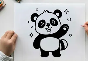 Cute panda waving hand flat design vector illustration
