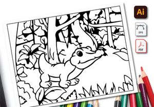 Baby Alligator Coloring Book Line Art Design