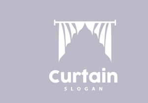 Curtain Logo, Home Interior Simple Design, Furniture Window Curtain Vector, Illustration Symbol Icon