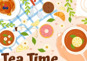 14 Tea Time Vector Illustration