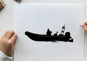 Silhouette of a person on a boat with a ladder