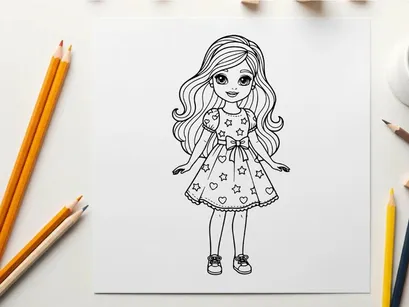 Cute girl in star dress smiling vector illustration