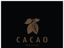 cocoa logo,cocoa bean,cocoa tree,cocoa branches and leaves,chocolate mix on white background,vintage,modern,simple,minimalist icon illustration template design vector