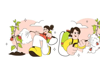5 Ilustração de Agricultor Pulverizando Pesticidas