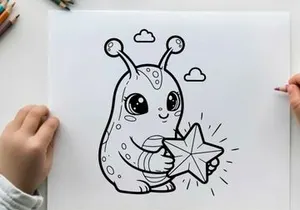 Cute alien holding star vector illustration flat design