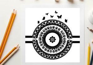 Silhouette of a mandala design with butterflies and floral patterns in black