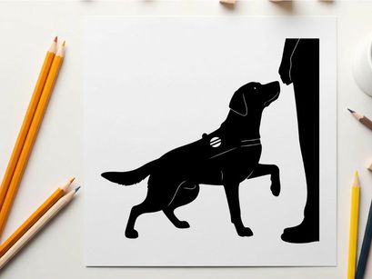 Silhouette of a service dog and its handler in a guiding position