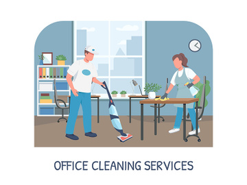 Office cleaning service banner flat vector template preview picture