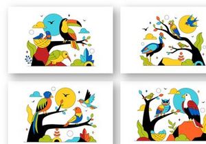 10 Colorful Tropical Bird Illustration