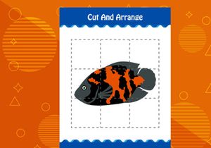 10 Pages Cut and arrange with a fish worksheet for kids. Educational game for children