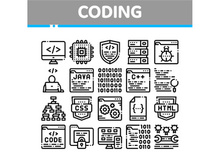 Coding System Vector Thin Line Icons Set