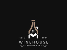 Wine house logo design cretive with drink glass and house template