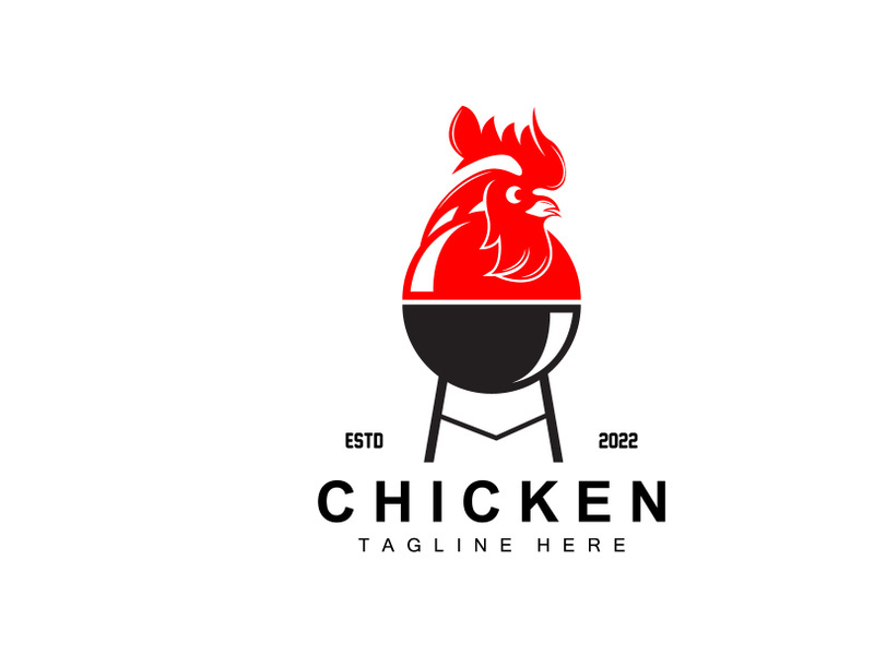 Grilled Chicken Barbecue Logo Design,Chicken Head Vector, Company Brand