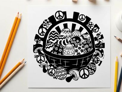 Vibrant silhouette of a bowl surrounded by peace signs
