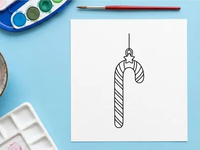 Weihnachts-Lutscher-Ornament-Linienkunst-Illustration für Weihnachtsdesignprojekte