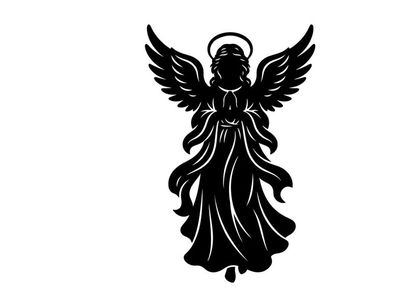 Black angel silhouette with wings and halo for spiritual or holiday themes