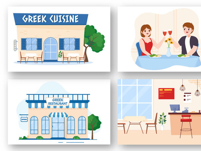 11 Greek Cuisine Restaurant Illustration