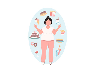 Obese woman flat color vector faceless character preview picture