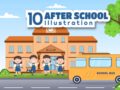 10 Students After School Illustration