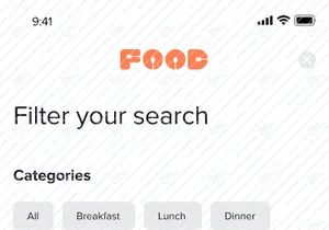 UI de design de app de pedidos de comida.