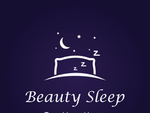 Bed and sleep logo creative design, with pillow,zzz, clock, moon and stars.