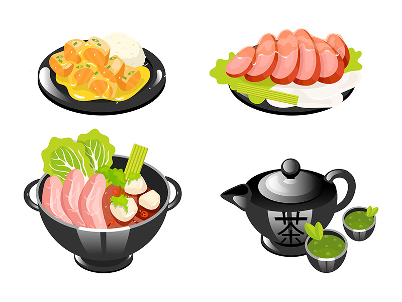 Chinese dishes color icons set