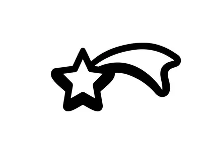 Simple shooting star icon, black outline graphic of a celestial comet symbol.