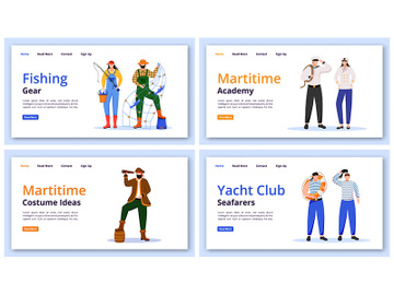 Maritime characters landing page vector templates set preview picture