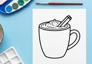Hand drawn illustration of a mug with whipped cream and cinnamon