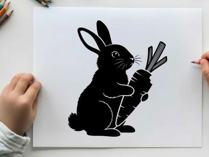 Silhouette of a rabbit holding a large carrot