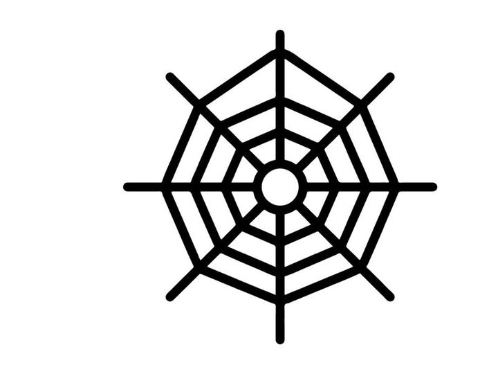 Diseño minimalista geométrico de telaraña para Halloween. Ilustración vectorial en blanco y negro de una telaraña estilizada con nodo central.