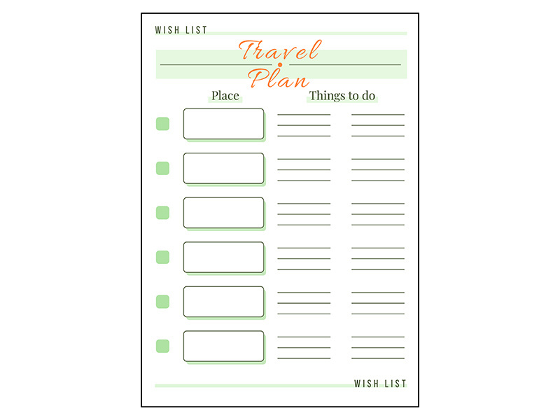 Travel plan minimalist planner page design