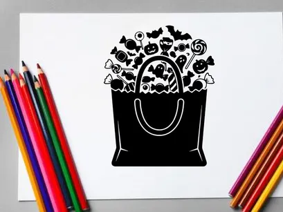 Black and white shopping bag with flowers and decorative elements