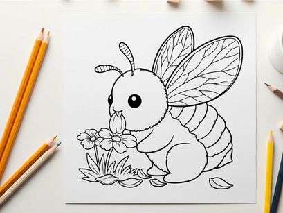 Cute bee holding flowers vector illustration flat design