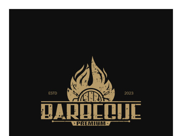 Simple Barbecue Vintage hot grill, with crossed flames and spatula. Logo for restaurant, badge, cafe and bar.vector preview picture