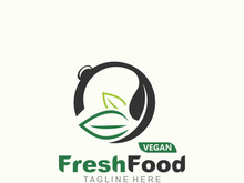 Fresh food logo healthy product badge or label food and drink market, vegan, nature organic premium quality design