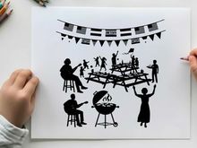 Silhouette of people at an outdoor music festival picnic