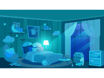 Children bedroom at night flat vector illustration preview picture