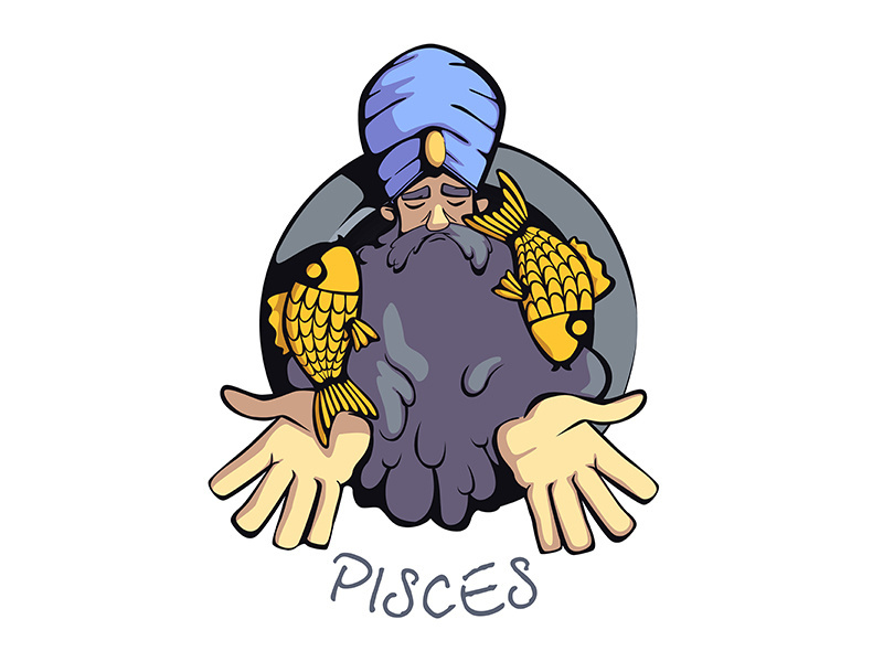 Pisces zodiac sign man flat cartoon vector illustration