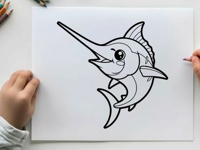 Cute smiling marlin fish jumping vector illustration flat design