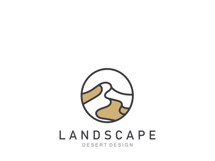 Landscape Desert line art outline minimalist logo vector illustration design