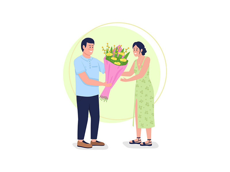Giving flowers 2D vector web banner, poster