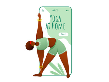 Yoga at home smartphone interface vector template preview picture