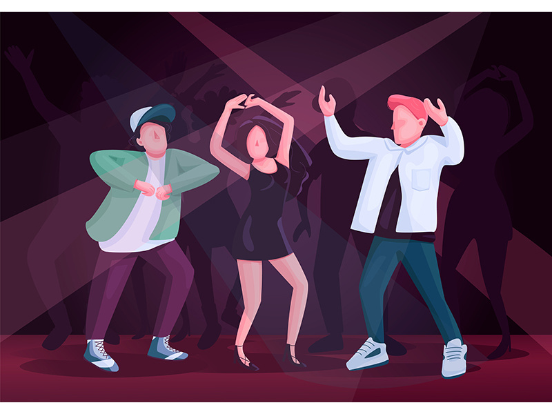 Men and woman couple dancing together flat color vector illustration
