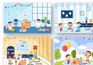 16 Kids Toys in Kindergarten Cartoon Illustration