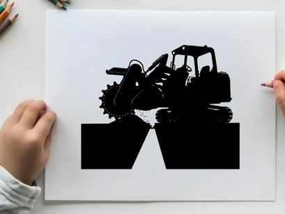 Silhouette of a skid steer loader with a trencher attachment